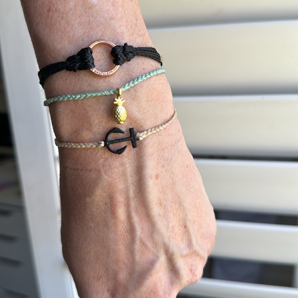 3 Pura Vida classic charm bracelets. 3 original pure Vida adjustable bracelets.